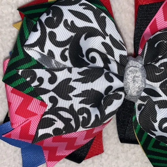 Big Multi Color Hairbow Bow OTT Custom Made Black White Pink Green EUC - Picture 5 of 12